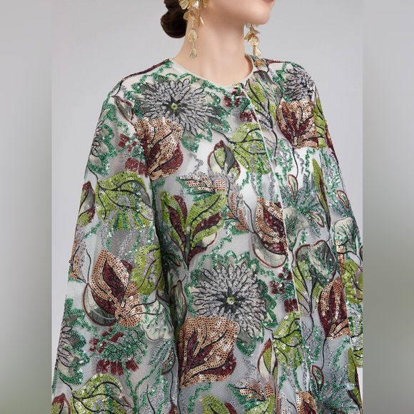 Rich Radi Q’S Green Sequin Floral Loose Jacket - Picture 10 of 11